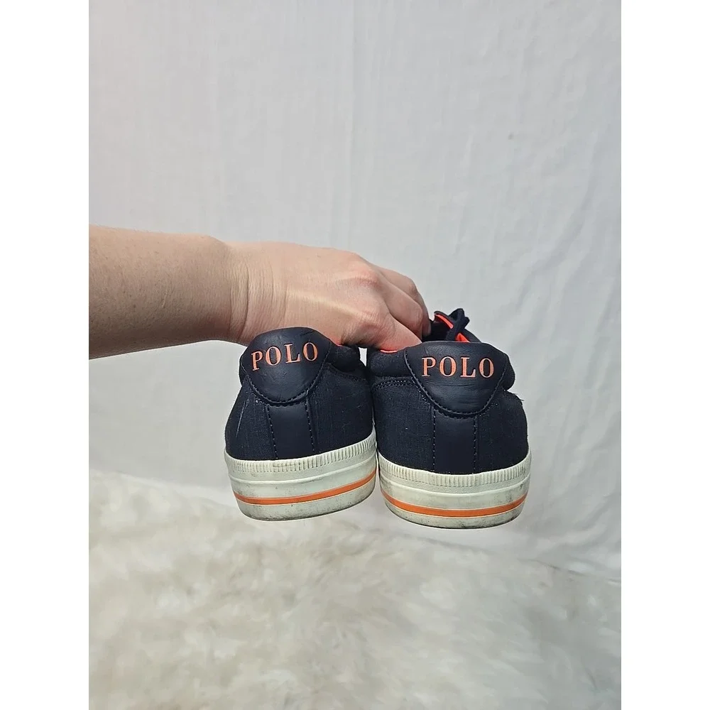 Polo Ralph Lauren Vaughn Navy Ripstop Leather Fashion Sneakers Men's 11D Orange‎